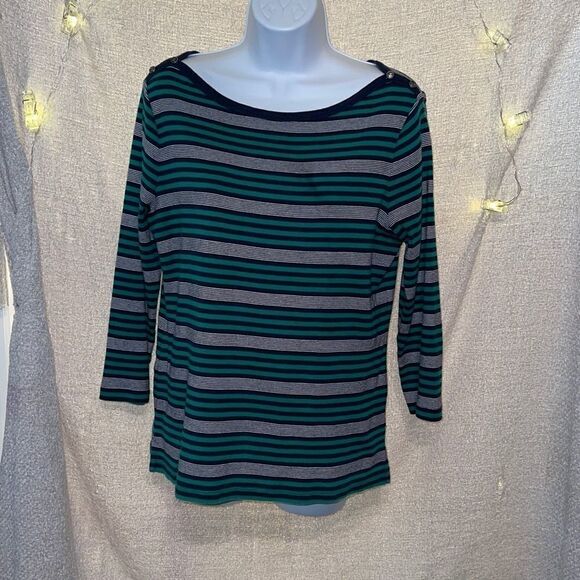Lands End women’s striped medium top. - Picture 1 of 8